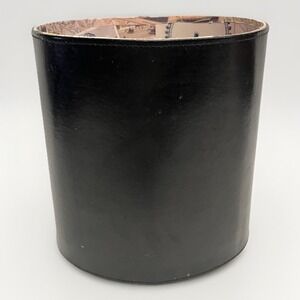 1970s Midcentury Black Leather Cylinder Waste Trash Can Lined Once Upon A Time